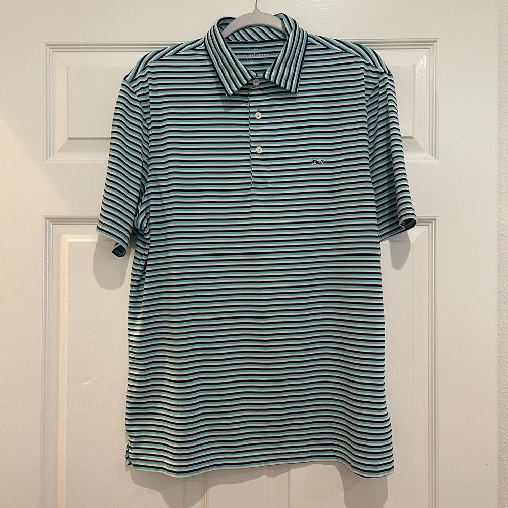 Vineyard Vines Men's Polo - Blue and White Stripes